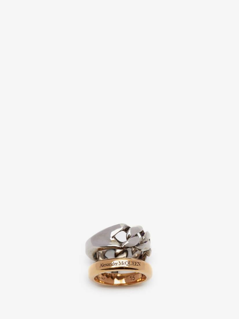 Anillos Alexander McQueen Stacked Chain Mujer - Plateados/Dorados - Mexico 567-WBNOCK